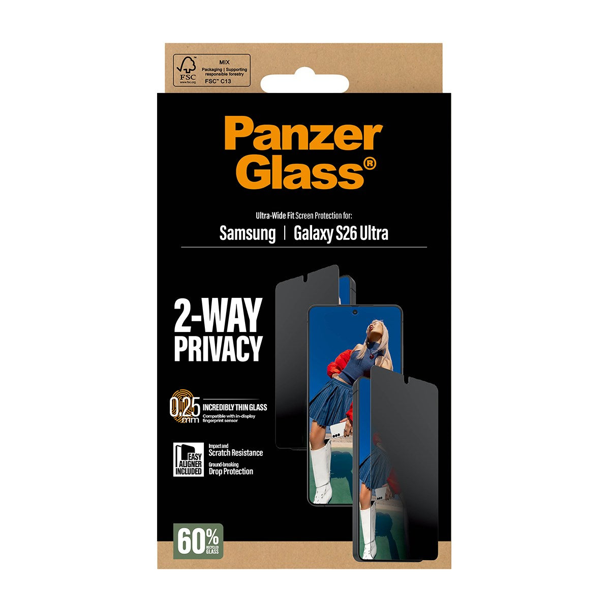 PanzerGlass® 2-Way Privacy Screen Protector Samsung Galaxy S26 Ultra | Ultra-Wide Fit w. EasyAligner